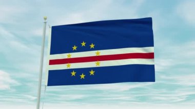 Mavi gökyüzü arka planında Cape Verde bayrağının kusursuz döngü canlandırması.