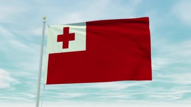 Mavi bir arkaplanda Tonga bayrağının kusursuz döngü animasyonu.