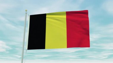 Mavi gökyüzü arka planında Belçika bayrağının kusursuz döngü animasyonu.