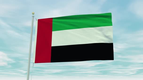 蓝天背景下阿拉伯联合酋长国国旗无缝圈动画 — 图库视频影像