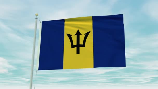 Naadloze Lus Animatie Van Barbados Vlag Een Blauwe Lucht Achtergrond — Stockvideo