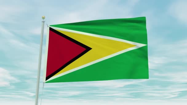 Nahtlose Schleifenanimation Der Flagge Von Guyana Auf Blauem Himmel — Stockvideo