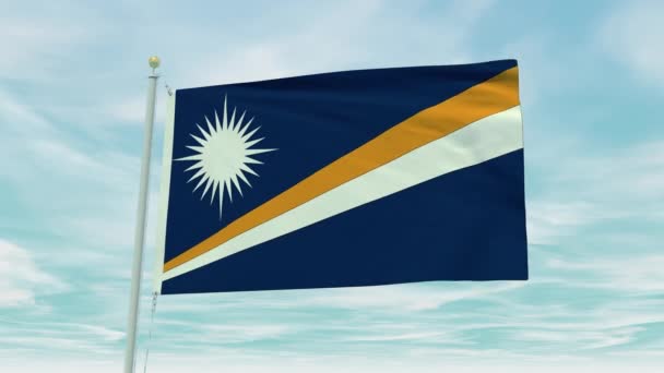 蓝天背景下马绍尔群岛国旗的无缝圈动画 — 图库视频影像