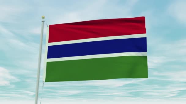 Seamless Loop Animation Gambia Flag Blue Sky Background — Stock Video