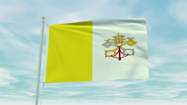 Bezproblémová Smyčka Animace Vatikánu Vlajky Pozadí Modré Oblohy — Stock video