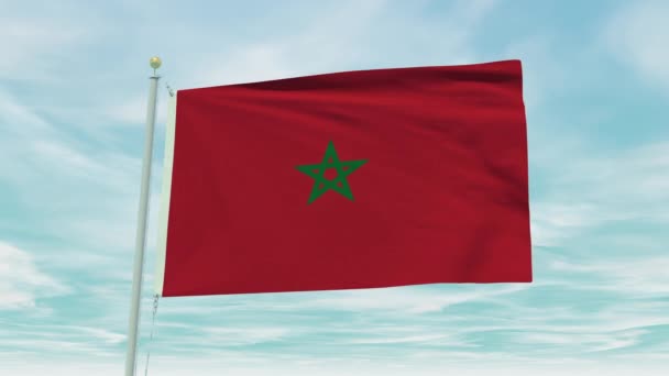 Bezproblémová Smyčka Animace Vlajky Maroka Pozadí Modré Oblohy — Stock video