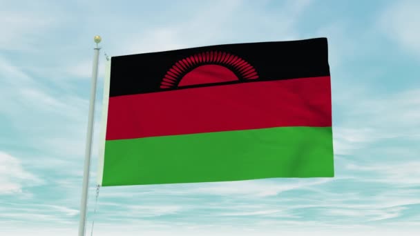 Naadloze Lus Animatie Van Malawi Vlag Een Blauwe Lucht Achtergrond — Stockvideo