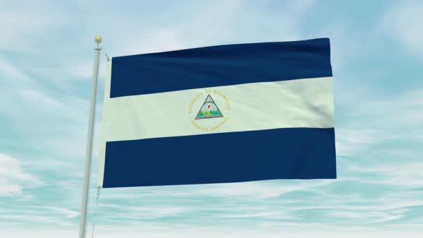 Seamless Loop Animation Nicaragua Flag Blue Sky Background — Stock Video