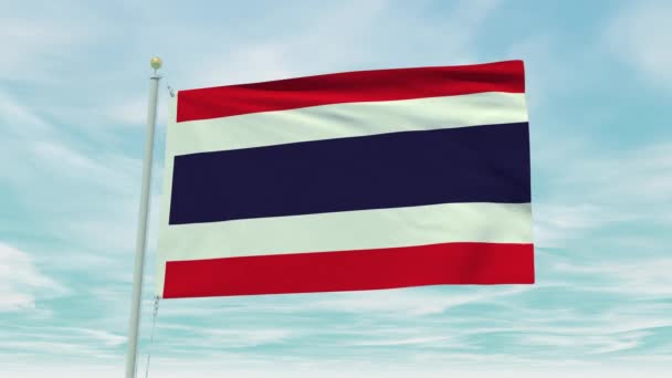 Animación Lazo Sin Costuras Bandera Tailandia Sobre Fondo Cielo Azul — Vídeos de Stock