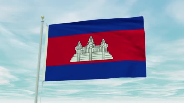 Animazione Loop Senza Soluzione Continuità Della Bandiera Cambogiana Sfondo Cielo — Video Stock