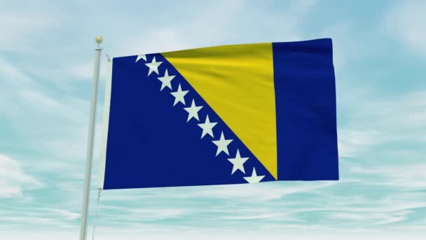 Seamless Loop Animation Bosnia Herzegovina Flag Blue Sky Background — Stock Video