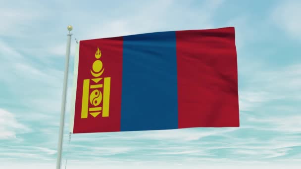 Mavi Gökyüzü Arka Planında Moğolistan Bayrağının Kusursuz Döngü Animasyonu — Stok video