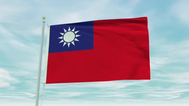 Mavi Gökyüzü Arka Planında Tayvan Bayrağının Kusursuz Döngü Animasyonu — Stok video
