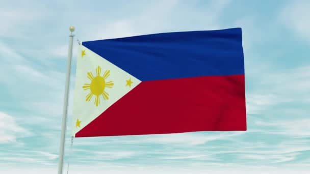 Animación Bucle Sin Costuras Bandera Filipinas Sobre Fondo Cielo Azul — Vídeo de stock