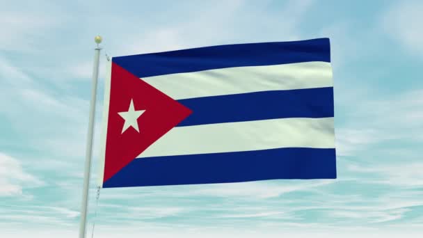 Animación Sin Fisuras Bandera Cuba Sobre Fondo Cielo Azul — Vídeos de Stock