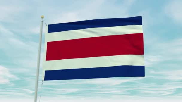 Animación Sin Costuras Bandera Costa Rica Sobre Fondo Cielo Azul — Vídeo de stock