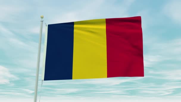 Animación Lazo Sin Costuras Bandera Chad Sobre Fondo Cielo Azul — Vídeo de stock
