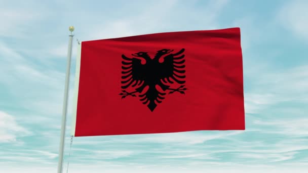 Bezproblemowa Animacja Flagi Albanii Tle Błękitnego Nieba — Wideo stockowe