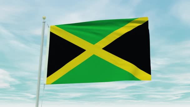 Naadloze Lus Animatie Van Jamaica Vlag Een Blauwe Lucht Achtergrond — Stockvideo