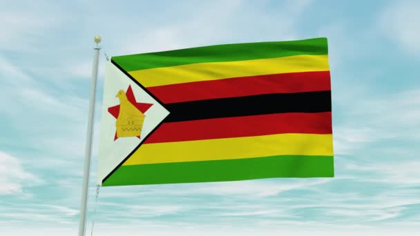 Animación Sin Fisuras Bandera Zimbabue Sobre Fondo Cielo Azul — Vídeo de stock