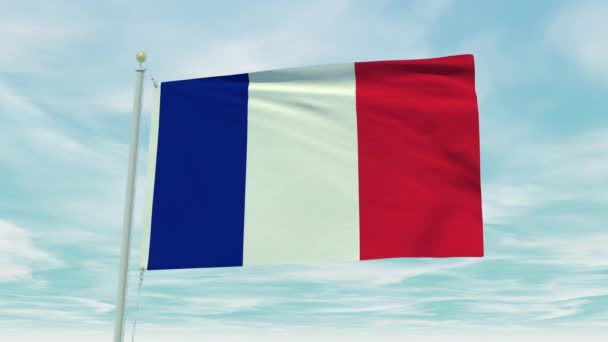 Seamless Loop Animation France Flag Blue Sky Background — Stock Video