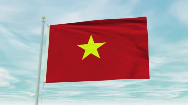 青い空の背景にベトナム国旗のシームレスなループアニメーション — ストック動画