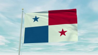 Mavi gökyüzü arka planında Panama bayrağının kusursuz döngü animasyonu.