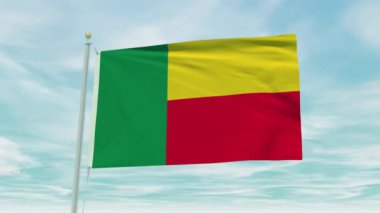 Mavi gökyüzü arka planında Benin bayrağının kusursuz döngü animasyonu.