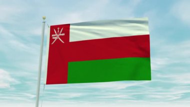 Mavi bir arka planda Umman bayrağının kusursuz döngü animasyonu.