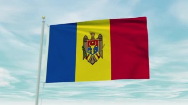 Mavi gökyüzü arka planında Moldova bayrağının kusursuz döngü animasyonu.