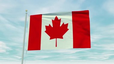 Mavi gökyüzü arka planında Kanada bayrağının kusursuz döngü animasyonu.