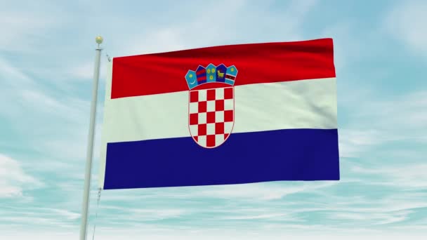 Mavi Gökyüzü Arka Planında Hırvatistan Bayrağının Kusursuz Döngü Animasyonu — Stok video