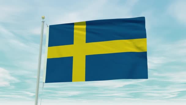 青い空の背景にスウェーデン国旗のシームレスなループアニメーション — ストック動画