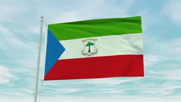 Seamless Loop Animation Equatorial Guinea Flag Blue Sky Background — Stock Video