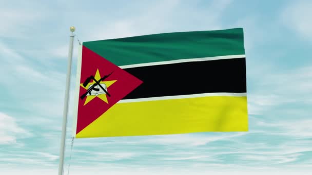 Naadloze Lus Animatie Van Mozambique Vlag Een Blauwe Lucht Achtergrond — Stockvideo