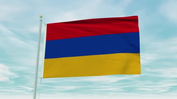 Animación Lazo Sin Costuras Bandera Armenia Sobre Fondo Cielo Azul — Vídeos de Stock