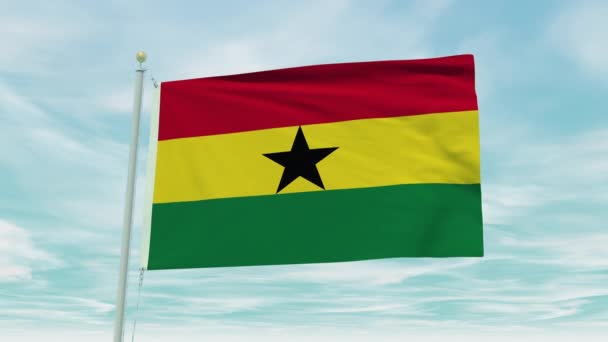 Naadloze Lus Animatie Van Ghana Vlag Een Blauwe Lucht Achtergrond — Stockvideo