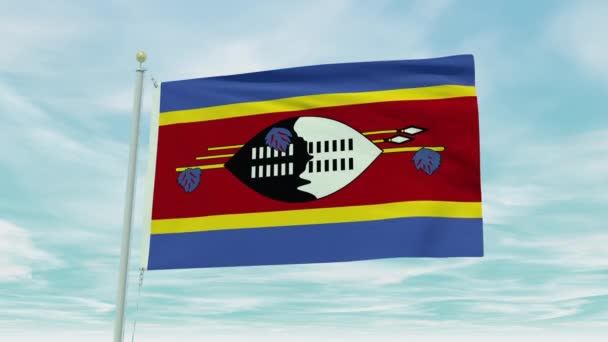 Animación Bucle Sin Costuras Bandera Suazilandia Sobre Fondo Azul Del — Vídeo de stock