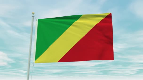 Bezproblémová Smyčka Animace Vlajky Konžské Republiky Pozadí Modré Oblohy — Stock video