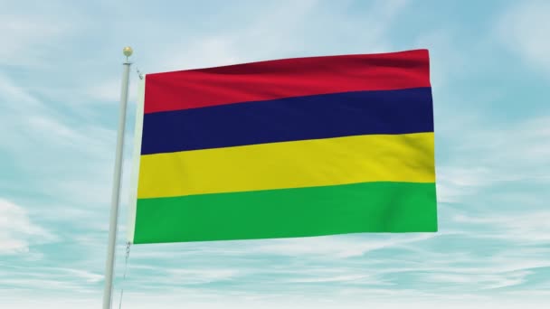 Seamless Loop Animation Mauritius Flag Blue Sky Background — Stock Video