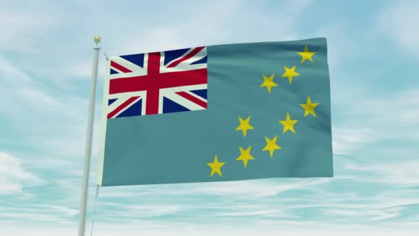 Animación Bucle Sin Costuras Bandera Tuvalu Sobre Fondo Azul Del — Vídeo de stock