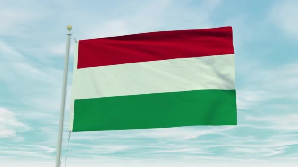 Animação Loop Sem Costura Bandeira Hungria Fundo Azul Céu — Vídeo de Stock