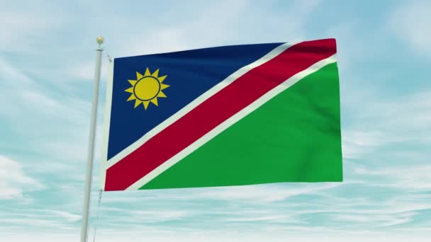 Seamless Loop Animation Namibia Flag Blue Sky Background — Stock Video
