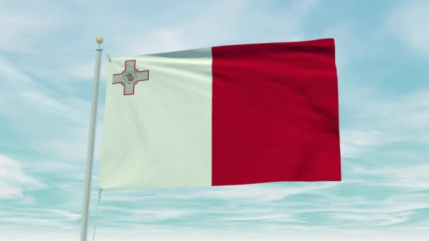 Sömlös Loop Animation Malta Flaggan Blå Himmel Bakgrund — Stockvideo