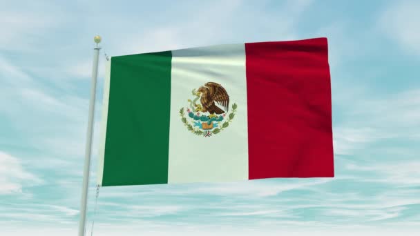 Naadloze Lus Animatie Van Mexico Vlag Een Blauwe Lucht Achtergrond — Stockvideo