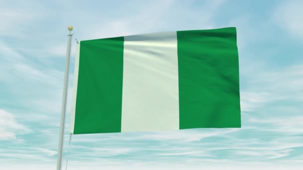 Seamless Loop Animation Nigeria Flag Blue Sky Background — Stock Video