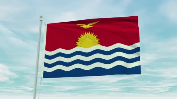 Animación Lazo Sin Costuras Bandera Kiribati Sobre Fondo Cielo Azul — Vídeos de Stock