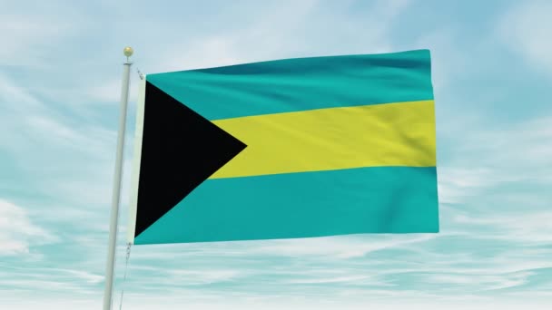 Naadloze Lus Animatie Van Bahamas Vlag Een Blauwe Lucht Achtergrond — Stockvideo