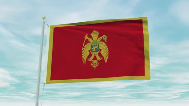 Animación Lazo Sin Costuras Bandera Montenegro Sobre Fondo Cielo Azul — Vídeos de Stock