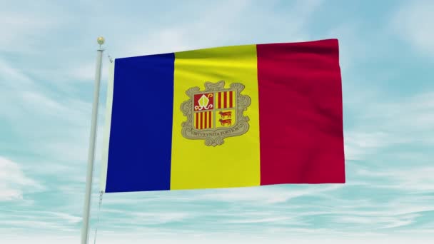 Nahtlose Schleifenanimation Der Andorra Flagge Auf Blauem Himmel — Stockvideo